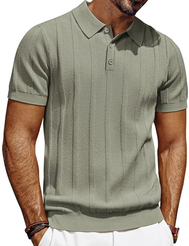 PJ PAUL JONES Polo da uomo a maniche corte casual a coste da golf magliette, Grigio verde, XL