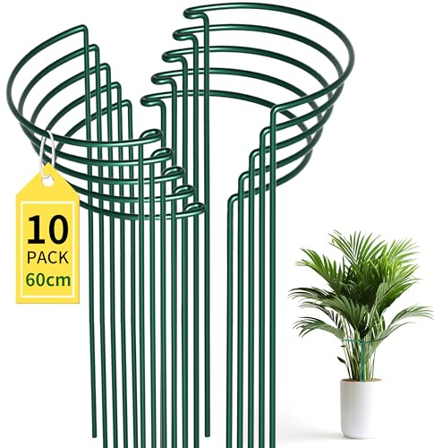 LYFETC 10 Stück Stabile Metall Staudenhalter (25cmØ x 60cm H) – Extra Starke pflanzenstütze für pfingstrosen, Stauden, Blumen – Ideal für Garten, Indoor & Balkon