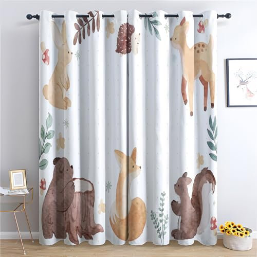 Generisch Cartoon Kinder Vorhang, Wohnzimmer Schlafzimmer Blickdichte Vorhänge, Süße Waldtiere Gardinen, mit Ösen Verdunkelungsvorhang, Vorhänge 2er Set, 280x260 cm kvl&X-69
