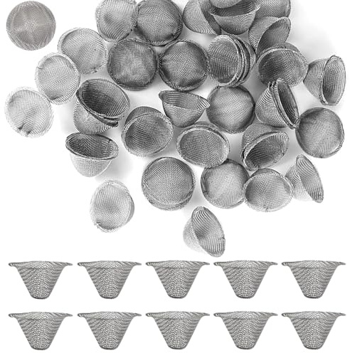 60 filtros de tubería precortados, gasas de acero inoxidable, tubo cónico, gasa, reutilizable, para tuberías, embudos, filtros de vaporizador de humo