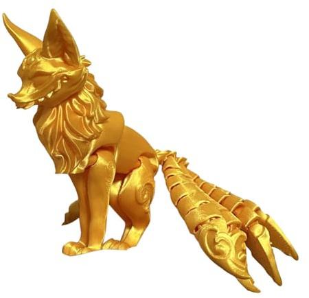 CHANGYUE 18cm 3D-tryckt samlarobjekt nio-tailed räv actionfigur stress som avlastar nio-tailed räv multi-artikulära actionfigurer med rörliga leder dekorativa rävfigur för hylldiskräknare (D)