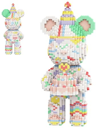 DAHONPA Ensemble de Blocs de Construction Micro Ours d'Anniversaire pour Gâteau d'Anniversaire (3680 Pièces), Décoration Personnalisée Bearbrick, Cadeau d'Anniversaire pour Adultes et Enfants