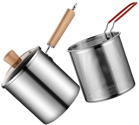OUNONA Friteuse Inox 3l Avec Panier à Friture En Acier Inoxydable 304, Manche En Bois, Résistante Haute Température, Pour Cuisson Maison Et Électroménager Induction