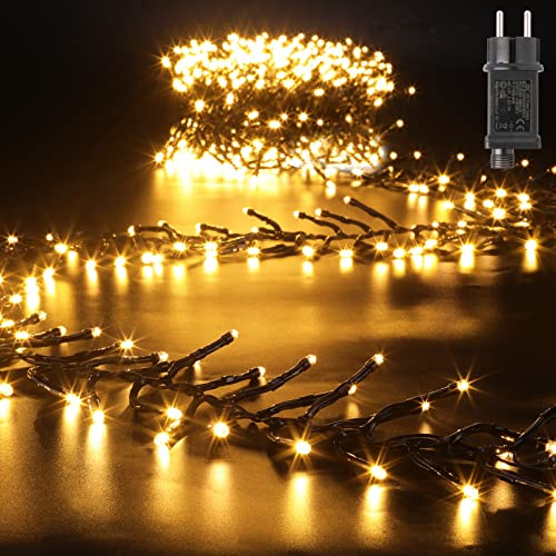 GlobaLink 10M 1000 LED Luces Racimo Navidad con Enchufe, Luz Clúster Arbol con 8 Modos, Impermeable Guirnalda Luminosas Grupo para Nata Jardín Boda Fiesta Casa Exterior y Interior, Blanco Cálido