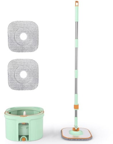 Flachwischer und Eimer Set mit Sprühsystem, 3L transparenter Zweikammer-Eimer, Saubere und Schmutzwassertrennung, Bodenwischer mit Dual-Bürstenreiniger, Wischmopp für eine effiziente Bodenreinigung