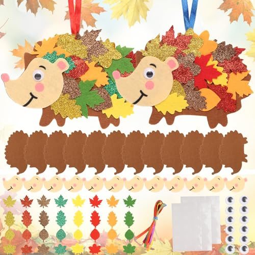 HATOOZE Herbst Basteln für Kinder, 12 Stück Igel Bastelset Kinder Herbst Kreativsets Herbstdeko Filz DIY Basteln Ahornblatt Selbstklebendes für Jungen Mädchen ab 3 4 5 6 7 Jahre