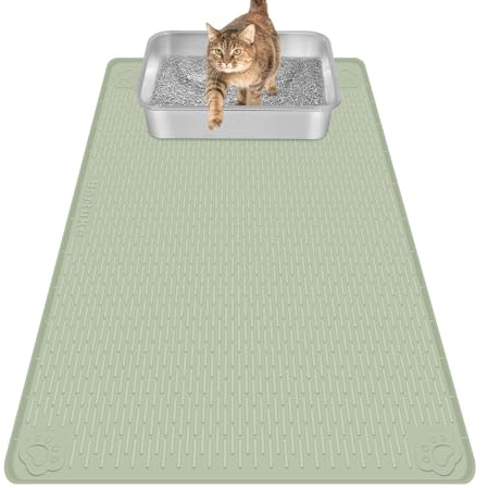 Bartuke Kattströ-matta, 86 x 56 cm, silikonmatta, kattströ, fångmatta för ströströkontroll, mjuk för katttassar, lätt att rengöra (ljusgrön)