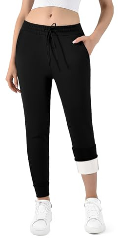 Ipletix Women's Thermal Jogging Bottoms, Lined Fleece Thermal Trousers with 2 Pockets, Thickened Warm Sweatpants with Drawstring, Winter Thick Pants for Leisure, Gym and Jogging