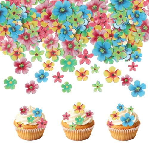 70PCS Edible Flowers Cake Decorations (in Box) - Edible Cake Flowers for Baking, Cupcake & Dessert Toppers Wedding Party Food Decoration Mixed Size & Colour for Anniversary