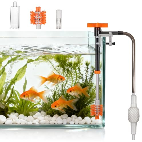Fentar 3-i-1 akvariedammsugare set, 34–47 cm förlängbar akvarium dammsugare med 3 avtagbara rengöringstillbehör för vattenbyte, sandrengöring och underhåll
