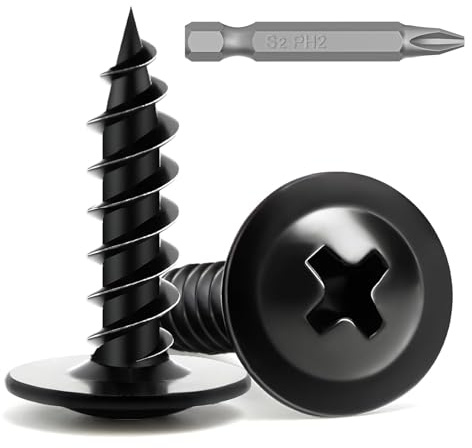 Boltmax 100 Stück M4x16mm Holzschrauben, Tellerkopfschrauben mit PH-Antrieb Bit, Blechschrauben Kohlenstoffstahl 8.8, Schwarze Schrauben für Akustikpaneele, Spanplatten und Holz