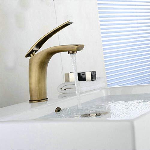 XANAYXWJ Painted Basin Faucets Hot&Cold Mixer Bathroom Basin Tap Brass Antique Single Handle Waterfall Faucet,Antique Short