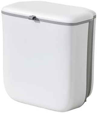 WZHHDM Food Waste Bin, 10L Foldable Hanging Kitchen Bin, Recycling Cupboard Bins for Kitchen Under Sink Food Waste Caddy for Kitchen Cupboard Door Bathroom Camping(White)