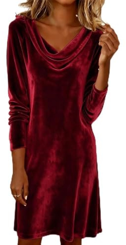 Mini robe en velours à manches longues et col bénitier pour femme 2026, B-bordeaux., S