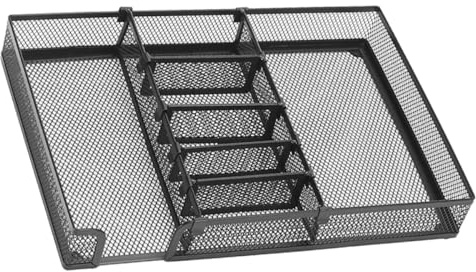 OSALADI Organisateur de Bureau en Métal Noir à Compartiments Modulables Plateau de Rangement Multifonction pour Fournitures de Bureau et Couverts Porte-stylo Robuste et Rangement