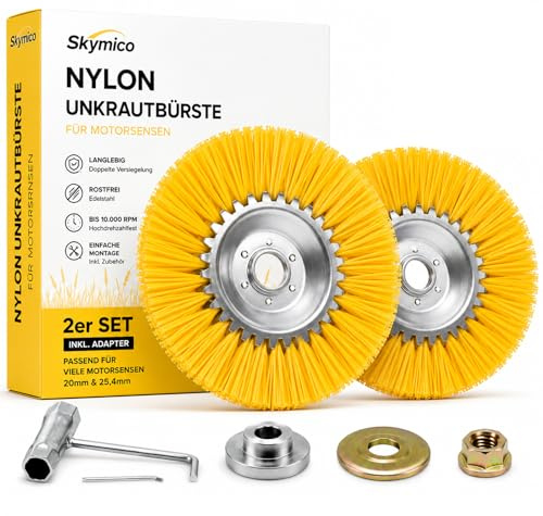 Skymico 2 Stücke Kegelbürste, Unkrautbürste 25,4 mm Öffnung, Nylon-Borsten, Nylonbürste, schonende Wildkrautbürste für Rasentrimmer,Freischneider gegen Unkraut, Moos, Verunreinigungen（6 Zoll+8 Zoll）