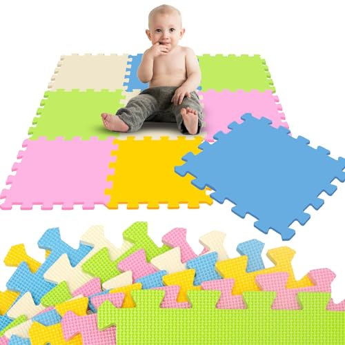 LittleTom 9 Teile Spielmatte Baby Puzzlematte ab Null - 30 x 30 cm Krabbelmatte Bodenmatte Kinder - Puzzle Teppich Kinderzimmer Matte - Outdoor Bodenschutzmatte Spielteppich Eva Schaumstoff Isomatte