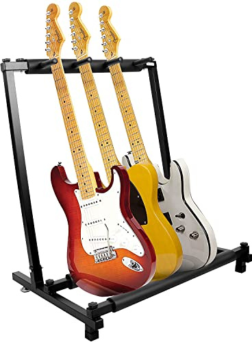 Kuyal Iron Guitar Stand Multi-Guitar Display Rack Bass Folding Stand Band Stage Bass Acoustic Guitar, Black (3 Holder)