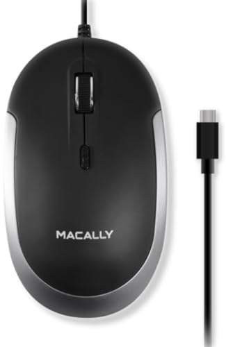Macally USB typ C-mus – smal och kompakt design – USB C-mus för MacBook Pro iMac PC etc. - Enkel layout med 3 knappar och rullhjul med DPI-omkopplare - Bekväm Plug & Play Apple trådbunden mus USBC
