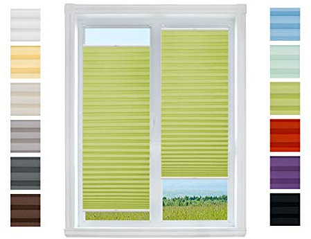 Plissee Rollo NACH MAß Klemmfix ohne Bohren - TOP QUALITÄT Pearl Stoffkollektion | Easyfix klemmträger Faltrollo Jalousie Sichtschutz, Sonnenschutz für Fenster (Grün, B: 51-60cm, H: 40-69cm)