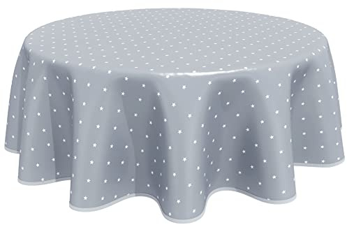Home Direct Wachstuch Tischdecke Abwaschbar Rund 140cm Sterne Hellgrau