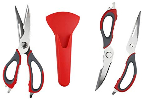 Multifunction Kitchen Scissors, 7-in-1 Heavy Duty Stainless Steel Culinary Scissor with Magnetic Holder, Detachable Household Kitchen Shear for Cut Poultry Bone Vegetables Fruit Seafood (red)