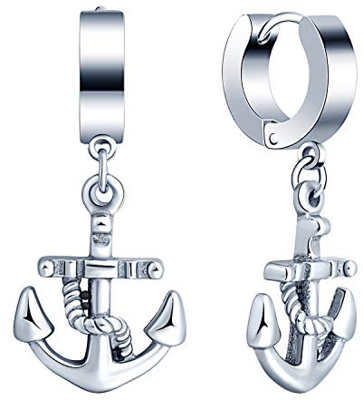 Feilok Edelstahl Charm Herren Ohrstecker Ohrringe Ohrschmuck Ohrhänger Ohrclips Creolen mit Anker Blätter Kreuz Anhänger Silber für Frauen Herren