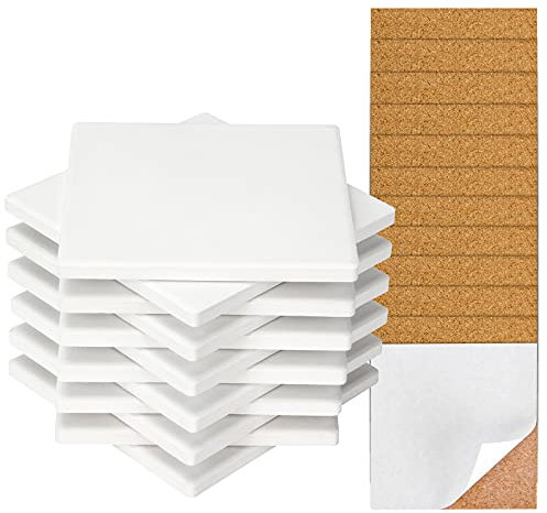 Colovis 12 Pack Ceramic Tile for Crafts Coasters, 4 Inches Square Unglazed Blank Ceramic Costers with Cork Backing Pads for Acrylic Poring, DIY Make Own Coasters, Painting Projects, Decoupage