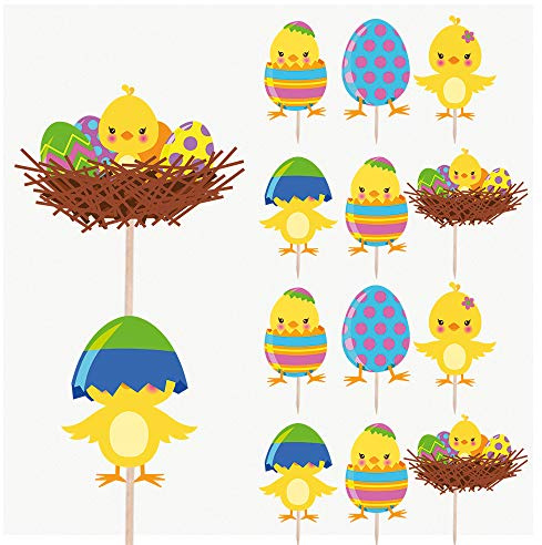 AK Giftshop Easter Cupcakes Cake Food Decorations Picks Toppers - Chicks (Pack of 14)