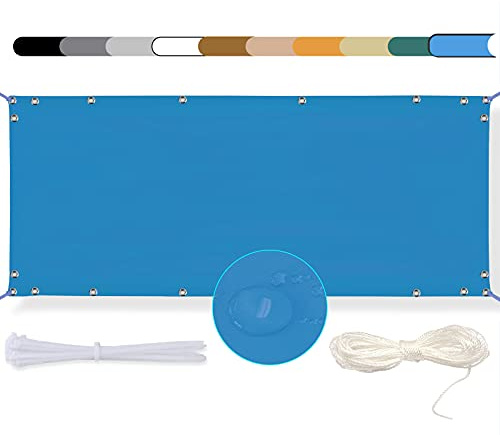 MEEYI Balkon Sichtschutz 100x400cm Balkon seitenmarkise Balkonabdeckung Balkonverkleidung Wind-und UV-Schutz Wetterfest mit Kabelbinder Ösen Seil, für Balkongeländer, Terrasse & Garten Blau