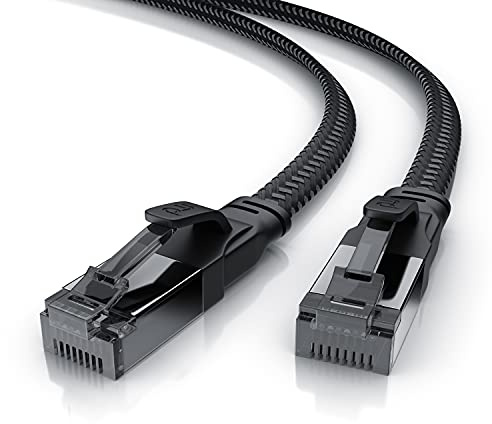 CSL 15m CAT8.1 Netzwerkkabel Flach 40 Gbits - Baumwollmantel - LAN Kabel Patchkabel - CAT8 Gigabit RJ45 Ethernet Cable - 40000 Mbits Geschwindigkeit - Flachbandkabel - Verlegekabel - Cat6 Cat7
