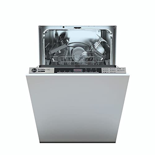 Hoover H-DISH Integrated Slimline Dishwasher, 10 Place Settings, Class E, Total Care Programme, AquaStop, Silver Trim, 45x56x82 cm - HDIH 2T1047-80