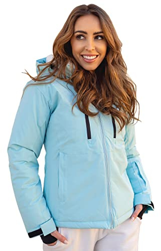 BOLF Damen Winterjacke Skijacke Snowboardjacke Schneejacke mit Kapuze Schneefang Bündchen Winddicht Wasserdicht Atmungsaktiv Outdoor Sport Style HH012 Hellblau S [D4D]