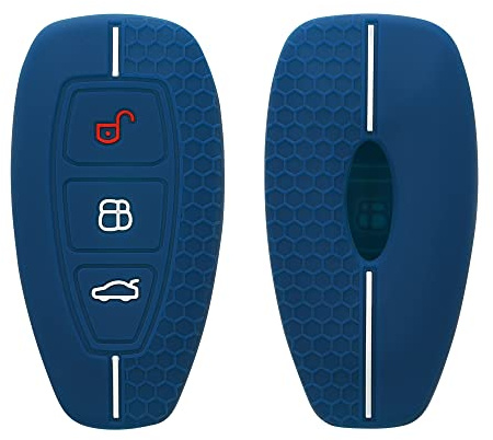 kwmobile Schlüsselhülle für Ford 3-Tasten Autoschlüssel Keyless Go Hülle - Autoschlüssel Schlüssel Hülle aus Silikon - Schlüsseletui in Dunkelblau Weiß