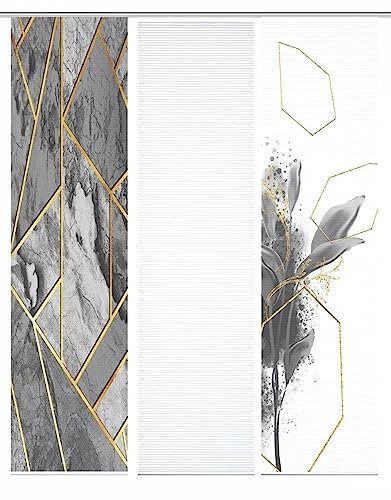 SIGNUM Schiebegardine Recyceltes Polyester Bambusoptik 245x60, Farbe:Grau, Größe:245 x 60 cm, Anzahl:3er Set (Uni, Bedruckt, Bedruckt)