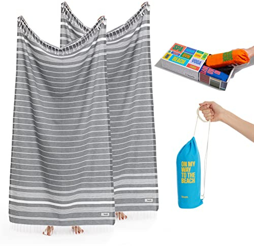 Luum® Hamamtuch Strandtuch Saunahandtuch Handtuch Yogatuch Duschtuch Strandhandtuch Saunatuch Schulter Badetuch Baumwolle Reisehandtuch Pestemal Turkish Towels, 2er Geschenkset Geschenkbox