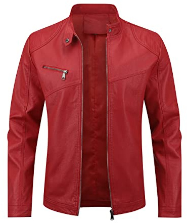 Sliktaa Giacca da uomo in Similpelle ecologica invernale con Collo Alto di Transizione Matelassee Moto Pilota Zippato Cerniera Casual Giacca in Pelle Cool Classic, rosso, M