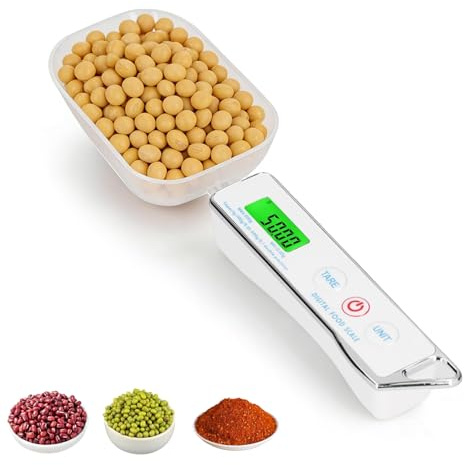 Digital Measuring Spoon, 500g/0.1g Electronic Digital Spoon Scale Weighing Spoon Scale with 2 Replaceable Spoons LCD Display Food Scale for Coffee Beans, Sugar, Flour, Condiment(White)