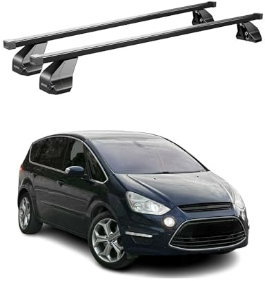 OMAC Menabo Dachträger für Ford S-Max 2006-2014 Stahl Schwarz | DIN 75302:2019 & ISO/PAS 11154:2006 geprüft, Abschließbar, City-Crash-getestet, bis 75 kg Traglast, Querträger, Grundträger