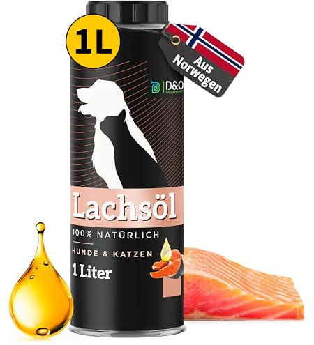 D&O Nature Products Lachsöl Hunde 1L, Lachsöl Katze mit Omega 3 & 6, norwegisches Lachs Öl 100% natürlich, Auch als Zugabe zum Barfen, Fischöl für Hunde und Katzen, Salmon Oil for Dogs