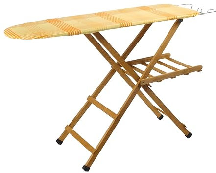 Asse da Stiro, Tavola da Stiro, Regolabile e Pieghevole, Legno Faggio 100%, Salvaspazio, Dimensioni: 35x141,5 x 92h, Leggero (Noce)