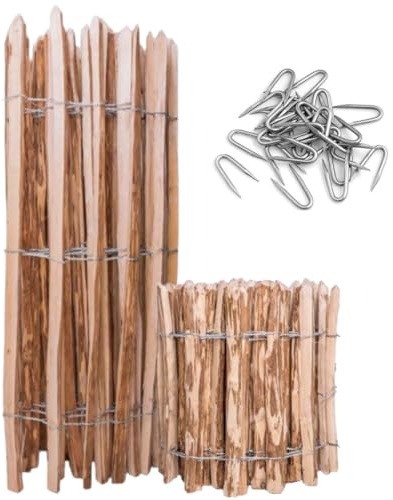 Sevico Staketenzaun imprägniert Haselnuss Holzzaun Haselnussholz Zaunlatte Rollzaun Kastanienzaun Gartenzaun 80 cm x 5m, Lattenabstand: 3-4 cm