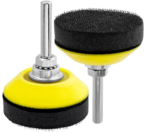 2 Stück Polieraufsatz 50mm 1/4-Zoll, Polierpads Klett-Schleifteller | 2 Schleifscheiben + 2 Pufferpolster, Schleifaufsatz für Akkuschrauber Bohrmaschine, zum Polieren Schleifen