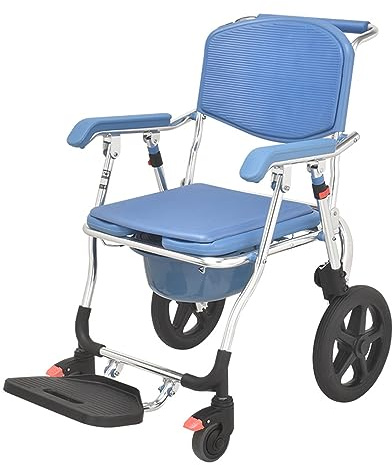 Ywanwj Toilettenstuhl Faltbare mobile Toilette Duschhocker professionelle Pflege Toilettenrollstuhl mit gepolsterter Sitzplatte und Toiletteneimer für Senioren und Schwangere