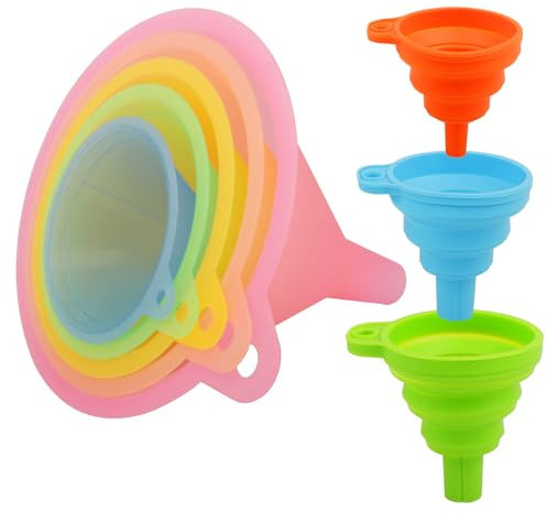 8-Piece Funnel Set - 5 Plastic and 3 Silicone Kitchen Funnels for Filling Bottles or Containers - Family Essential for Beer, Jam, Oil, Food