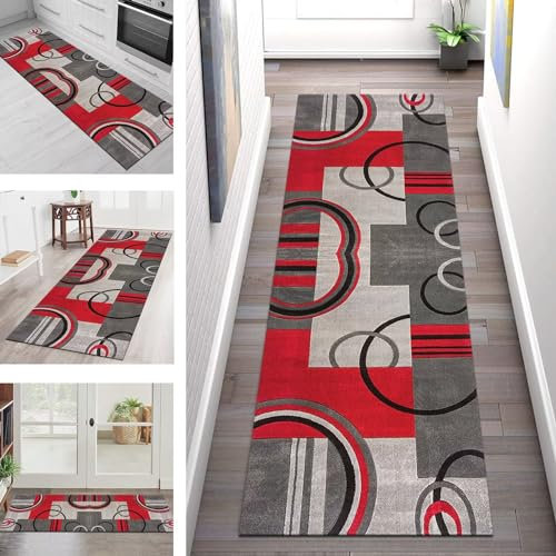 Teppich Läufer Flur Küche rutschfest waschbar Küchenläufer Korridor Tepiche Lang 120X200CM Rot Grau Schwarz Teppichläufer Meterware Kücheteppich Schlafzimmer Wohnzimmer Flurmatte Breit 40-120cm
