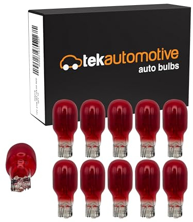 Tek Automotive 921R Red Brake Light Bulb Box of 10 – 12V 21W W2.1x9.5D Capless Fog, Tail & High Level Stop Light
