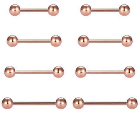 FECTAS 8 pièces Piercing a la Langue 14G Acier Inoxydable Métal Barbells Barre de Langue Bijoux 12mm 14mm 16mm 18mm