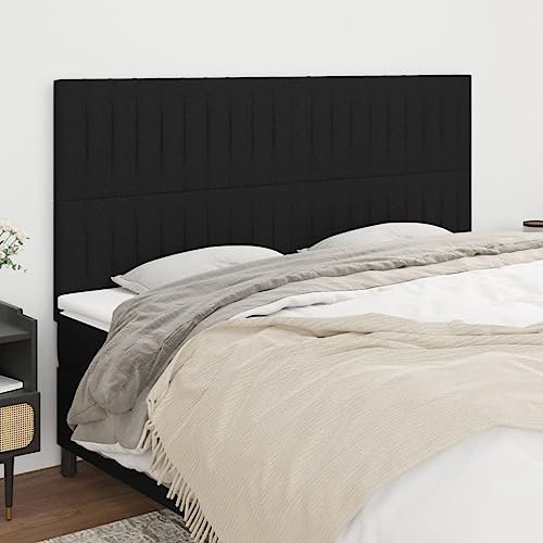 Youuihom Wandkissen Wandpaneele Gepolstert Schlafzimmer-Kopfteil Kopfteile 4 STK. Schwarz 100x5x78/88 cm Stoff Geeignet für Wohnzimmer, Schlafzimmer, Gästezimmer