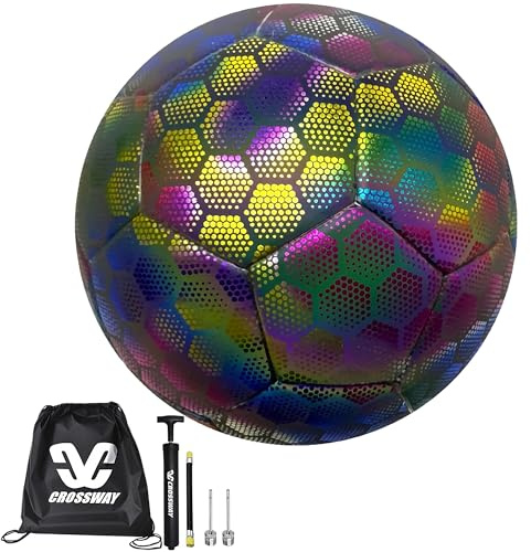 CROSSWAY Pallone da Calcio Olografico Riflettente - Pallone Ufficiale Taglia 5,Ideale Per Foto,Video in Evidenza e Giochi